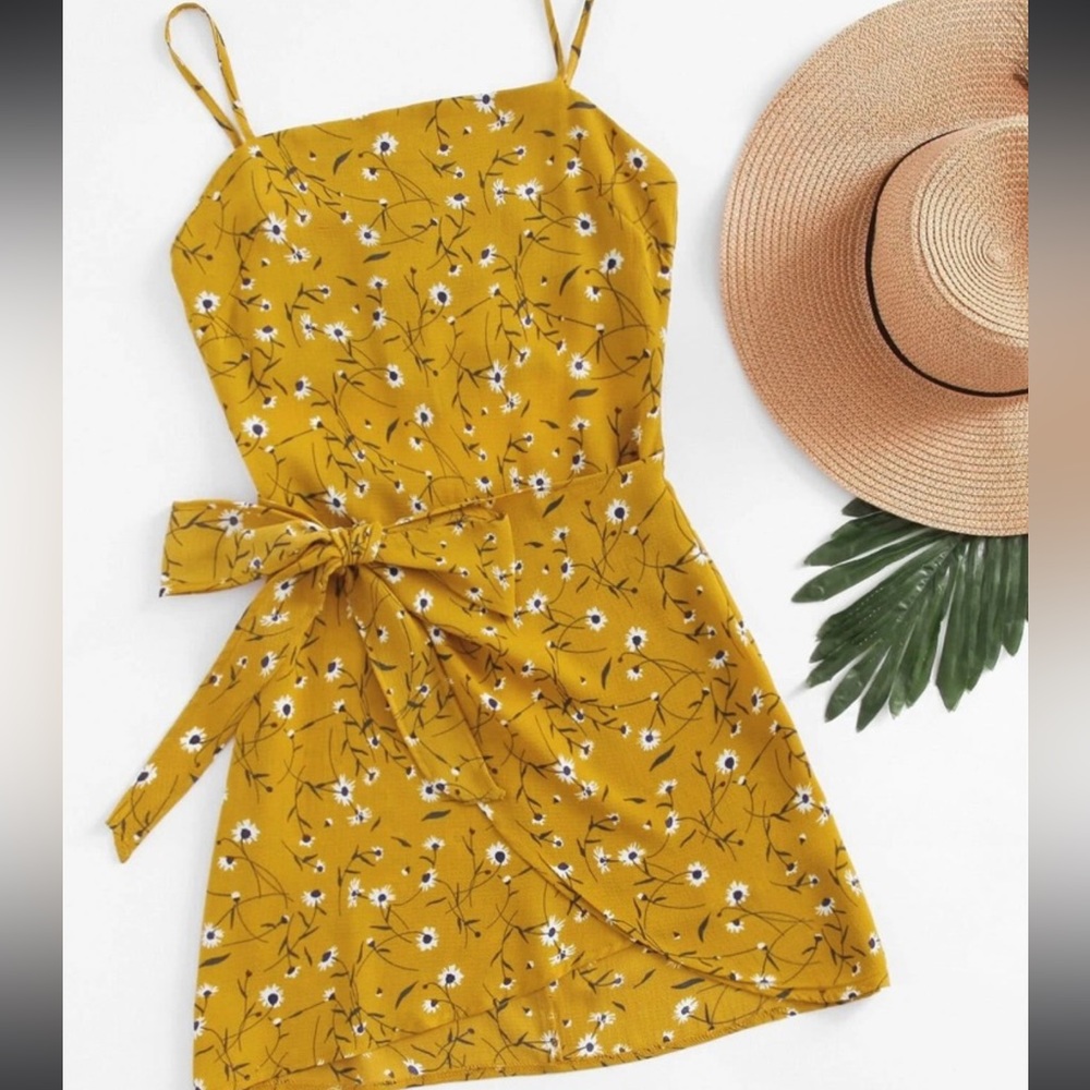 Shein Ditsy Floral Open Back Mock Wrap Dress Small